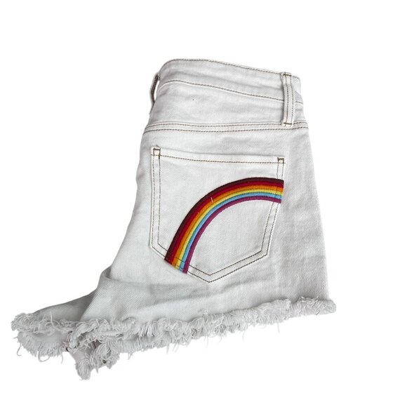 SO Super High-Rise Cut Off Short Distressed Embroider Rainbow Pocket White 7/28W - Picture 5 of 13